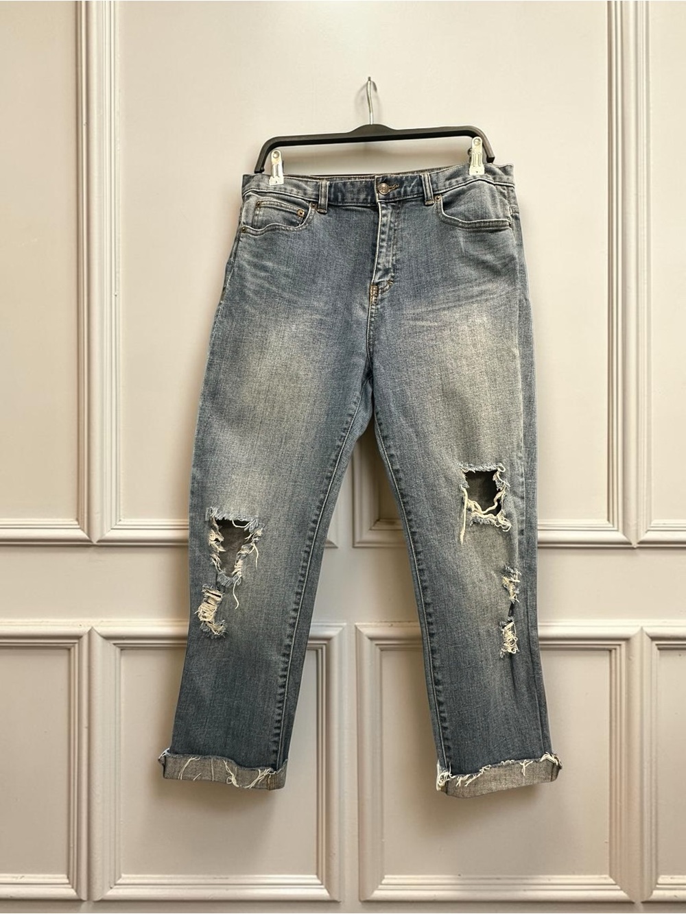 Ralph Lauren-Lauren Jeans Co. High Rise Cropped Straight Distressed Jeans. Sz:34